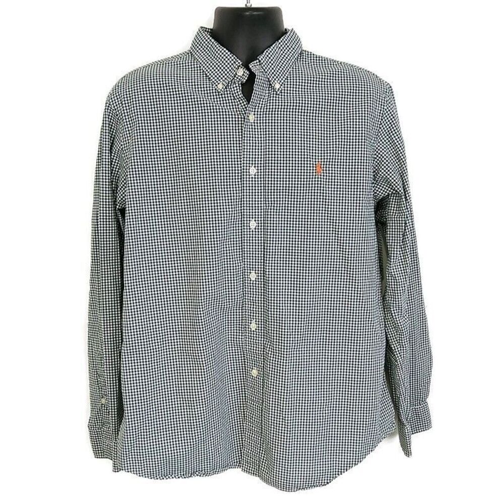 Ralph Lauren Mens sz XL Casual Button Front Shirt Green Plaid Long Sleeve Collar
